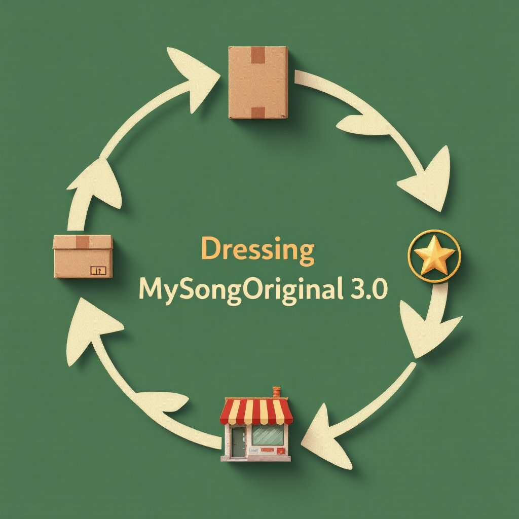 Schéma du concept Dressing MySongOriginal 3.0 : circuit circulaire en 3 étapes — dépôt de vêtements, points MySo, achat en boutique