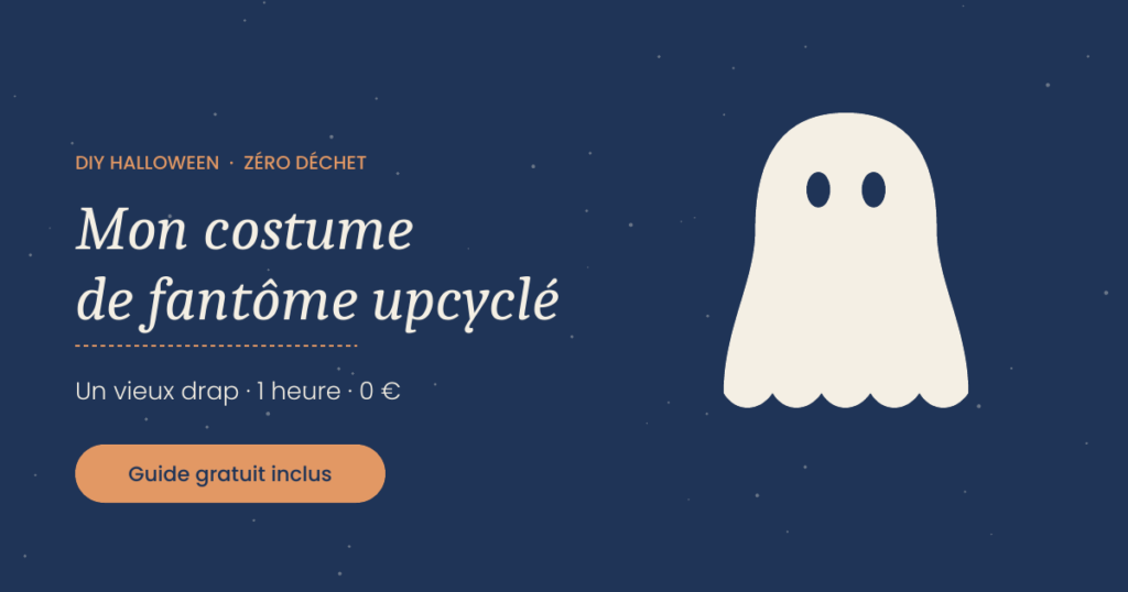 Costume de fantôme d’Halloween upcyclé réalisé avec un vieux drap blanc